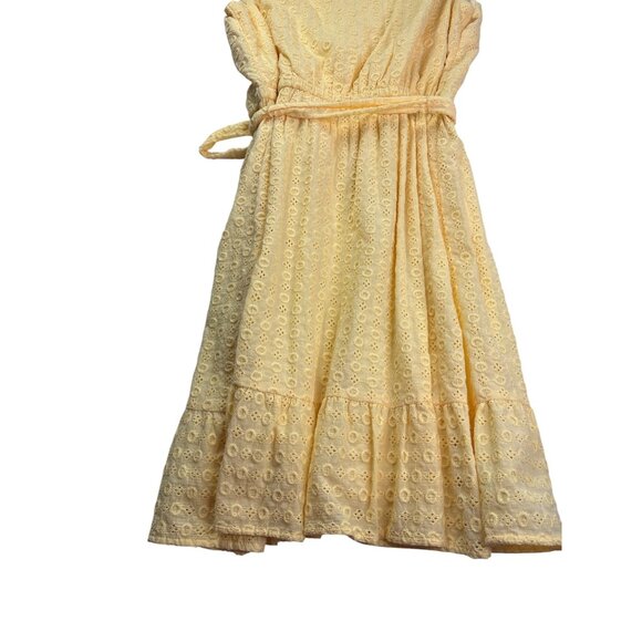 Lauren Conrad Button Fit & Flare Yellow Eyelet Dress Medium Elastic Waist Lined - Picture 6 of 9